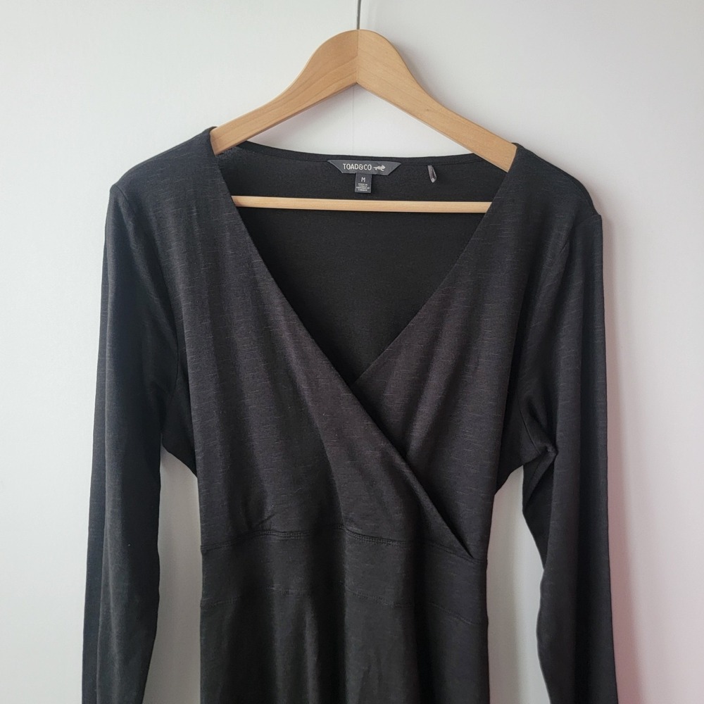 Toad & Co women's Cue Wrap Long Sleeve Dress size M v-neck belted eco-friendly - Picture 3 of 7